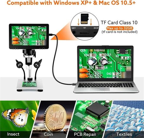 USB Microscope, 7 Inch 50X-1200X Digital Microscope Adjustable HD LCD Video Microscops Camera in Saudi Arabia