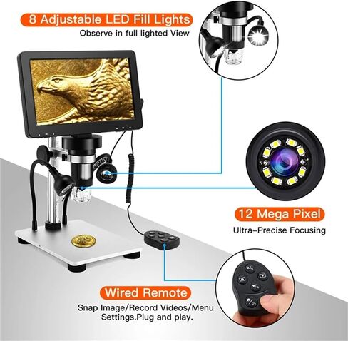 USB Microscope, 7 Inch 50X-1200X Digital Microscope Adjustable HD LCD Video Microscops Camera in Saudi Arabia