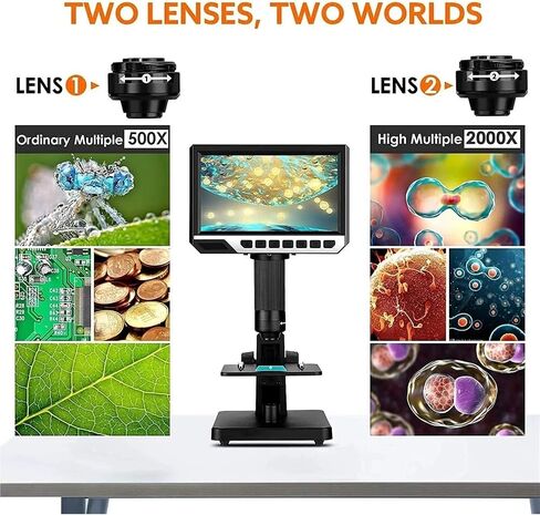 USB Microscope, Microscope, Biological Dual Lens 2000x 7 Inch Digital for Welding Research with Remote Control in Saudi Arabia