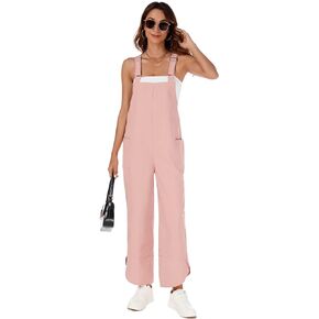 Korebow Womens Summer Casual Loose Bib Overalls Adjustable Wide Leg Rompers Jumpsuits with Pockets