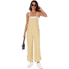 Korebow Womens Summer Casual Loose Bib Overalls Adjustable Wide Leg Rompers Jumpsuits with Pockets