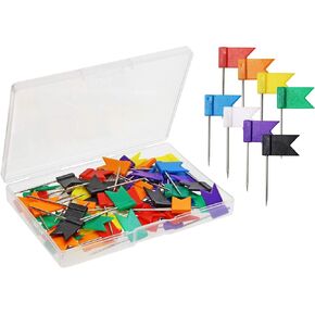 Tupalizy Assorted 8 Colors Decorative Push Pins Flag Plastic Head with Steel Point Map Thumbtacks for Marking Traveling Bulletin Cork Board Wall Classroom School Home Office Use Art Craft Gift (80PCS)
