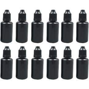 30ml/1oz Black Plastic Refillable Empty Dropping Refueling Bottles Eye Liquid Squeezable Dropper Vials Sample Packing Storage Holder Container with Safety Screw Cap And Removable Plug (50PCS)