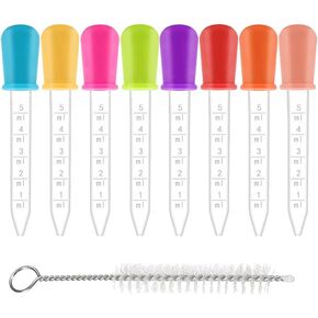 ccHuDE 10 Pcs 5ml Silicone Plastic Droppers Liquid Pipettes Droppers Large Eye Droppers Essential Oil Droppers with Cleanning Brush for Crafts Projects