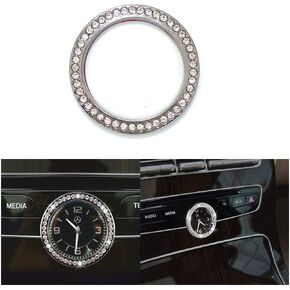 Pursuestar Bling Crystal Silver Car Central Console Round Clock Decoration Ring Cover Decals Trim for Mercedes Benz C E S GLC Class W213 E200 E300 C180 C200 C260 C300