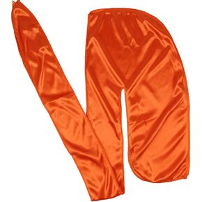 Men Silk Durag Long Straps Bandanas for Men Headwear Waves Cap (Orange)