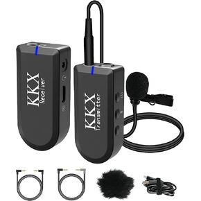 KKX 2.4G Smartphone Wireless Lavalier Microphone, Wireless Lapel Mic Omnidirectional Recording Microphone System with Real-Time Monitoring for Smartphone, DSLR Camera, Interview, Vlogging & YouTube