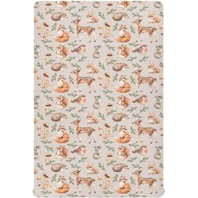 Fitted Crib Sheets Squirrel Fox Bunny Hedgehog Forest Animals Mushrooms Stretchy Portable Playard Sheets for Baby Toddler, Breathable Soft Mini Crib Mattress 39 x 27 in for Boys and Girls