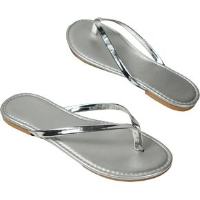 SweatyRocks Women's Metallic Toe Thong Sandals PU Leather Outdoor Flip Flop Flats