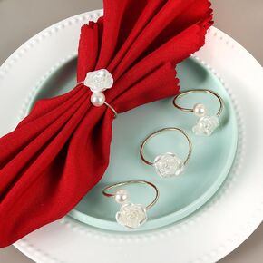 Pearl Napkin Rings Set of 6, Dinning Table Setting Rustic Dinner Tables Decoration for Wedding Receptions, Christmas, Thanksgiving Holiday Party Dinner Parties (Round-Blue)