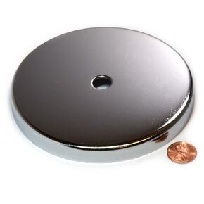CMS MAGNETICS - 2-Pack RB90 C8 Ceramic Ferrite Round Base Magnet with Anti-Corrosion Chrome Plated Steel Cup and 210 LB Pull Force - Cup Diameter: 124.3mm, Center Hole: 12.8mm, Thickness: 12.5mm