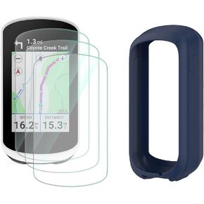 FONTRON Screen Protector Compatible for Garmin Edge Explore 2 Silicone Case Cover,Tempered Glass Film Anti-Scratch High Definition Full Coverage (Pack of 3+1)