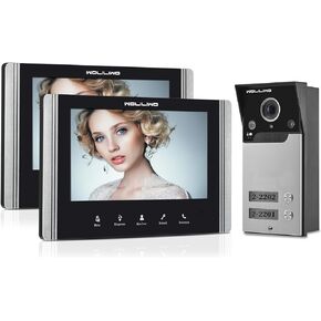Wired Video Intercom System, 7 Inch Ring Video Doorbell with IR Night Vision Support Remote Unlock, Dual-Way Intercom for Villa House Office Apartment with 1-Camera and 2-Monitor