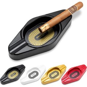 Cigar Ashtray with 2 Holders Travel Ash Tray for Indoor and Outdoor,Gold(1 Piece)