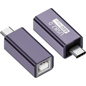 QIANRENON USB C Male to USB B Female Printer Adapter Type C Plug to MIDI Jack Electronic Musical Connector 480Mbps 20W 9V2A Charging,Al Case,for Phone Laptop Printer Electronic Pianos/Drum, 2Pcs