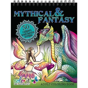 Mythical & Fantasy Adult Coloring Book - Features 50 Original Hand Drawn Designs Printed on Artist Quality Paper, Hardback Covers, Spiral Binding, Perforated Pages, Bonus Blotter