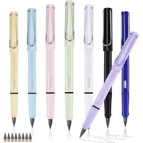 CIOUYAOS 8pcs Infinity Pencil, Cute Everlasting Inkless Pencil with 8pcs Replacement Nibs, Sustainable Erasable Lapiz Infinito, Infinite Pen for Kids Student Worker Writing Drawing (Macaroon)