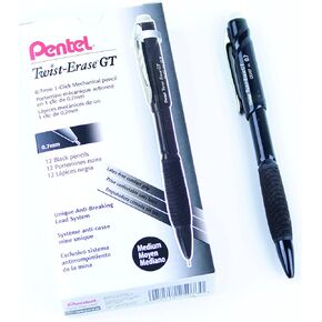 Pentel Twist-Erase GT، 0.7 ملم، قلم رصاص ميكانيكي أخضر شفاف، صندوق من 12 (QE207D)