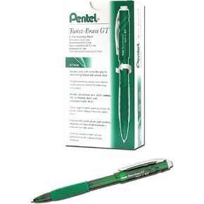 Pentel Twist-Erase GT, 0.7mm, Mechanical Pencil Transparent Black, Box of 12 (QE207A)