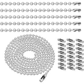 BronaGrand 10pcs 1m Length Nickel Beaded 2.4mm Ball Bead Chain Necklaces Pull Chain Extension With 50pcs Connector