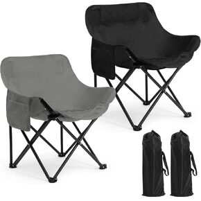 2 Pack Folding Camping Chairs Portable, Black, Solid Color in Kuwait