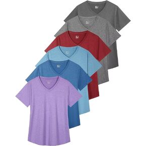 6 Pack Workout Shirts for Women Short Sleeve V-Neck Athletic Yoga Running Tops Moisture Wicking Quick Dry T-Shirt for Casual