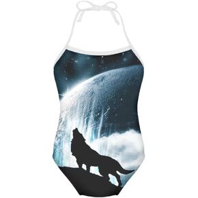 Girls Bathing Suit One Piece Design Halter Neck Strap Fashion Pattern Printing Smooth Hawaiian Swimwear