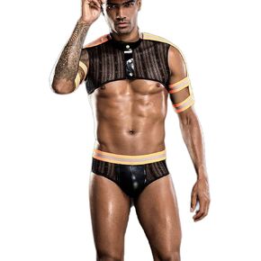 URVIP Mens Fireman Cosplay Costume Tuxedo Sexy Lingerie Set Role Play Uniform Night Club Costume Outfit