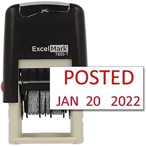 Posted - ExcelMark Self-Inking Rubber Date Stamp - Compact Size - Black Ink