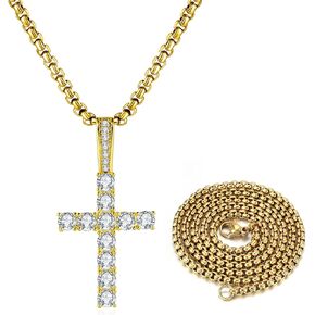 Double Fair Silver Cross Chain for Men Iced Out 5A+ Cubic Zirconia Diamond Cross Pendant Necklace for Boy Stainless Steel Box Chains 18丨20丨24 Inch Simple Jewelry Gifts