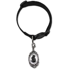 Black Cat Collar with Black Cat Cameo On Safety Breakaway Collar Adjustable Neck Size 8 to 12 Inches