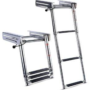 Marinebaby 3/4 Steps Under Platform Slide Mount Boat Boarding Ladder, Stainless Steel Telescoping Marine Ladder (3 Steps)