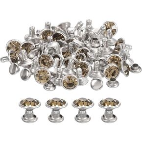 uxcell 100Pcs Gold Blue Rhinestone Rivets, 6mm/0.24" Leathercraft Rivets Crystal Rivets Metal Double Cap Rhinestone Stud Rivets Stud for DIY Leather Craft Making Purse Clothing