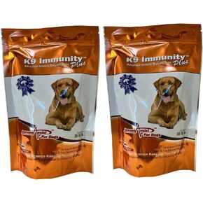 K9 Immunity Plus - Potent Immune Booster for Dogs 30-70 lbs - Certified Organic – Mushroom Enhanced Supplement - Veterinarian Recommended Dog Health Supplement - 60 Chews 2 Pack