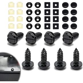 8 Sets Car License Plate Frame Stainless Steel Screw Kit, US Standard License Plate Anti-Shock Anti-Rust Buckle Accessories with Wrench, Anti-Theft Bolts, Universa for Most Cars (Black)