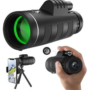 JiaSifu 40x60 High Definition Monocular Telescope with Smartphone Adapter, BAK4 Prism FMC Monocular with Clear Low Light Vision for Wildlife Hunting Camping Travelling（LD-WZT-031）