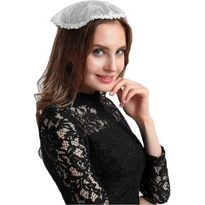 Round Mantilla Chapel Cap Church Veil Vintage 50s Ivory Lace headcovering V35
