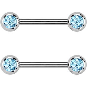 Pierced Owl 14GA ASTM F-136 Implant Grade Titanium Internally Threaded CZ Crystal Ball Ends Nipple Barbells, Sold as a Pair