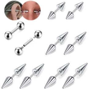 BodyAce 16G 18G Spike Earrings Rook Eyebrow Rings, Internal Threaded Curved Barbells Cartilage Helix Earring, Straight Bar Tragus Lip Piercing Jewelry