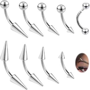 BodyAce 16G 18G أقراط سبايك حلقات الحاجب، حلق حلزوني منحني داخلي ملولب الغضروف، مجوهرات ثقب الشفاه الزنمة المستقيمة