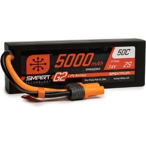 Spektrum 7.4V 5000mAh 2S 50C Smart LiPo G2 Hard Case: IC5, SPMX52S50H5