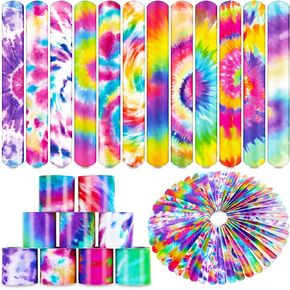 Sawowkuya 48PCS Tie Dye Party Favors Slap Bracelets, Colorful Wristbands for Kids Classroom Gifts Exchanging,Gift Box Filler,Birthday Party Decorations Supplies