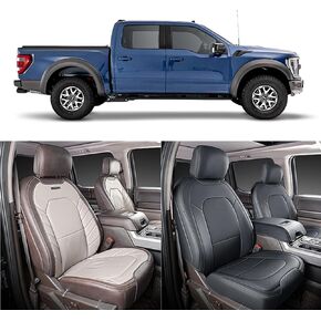 أغطية مقاعد السيارة الأمامية المصنوعة من الجلد الصناعي تناسب Ford F150 2015 2016 2017 2018 2019 2020 2021 2022 2023 2024 و2017-2024 F250 F350 F450 ملحقات أغطية مقاعد السيارات (أسود)