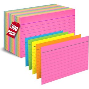 1InTheOffice Index Cards 3x5, Ruled Colored Neon, Assorted Neon Color Flash Cards, 300 Pack