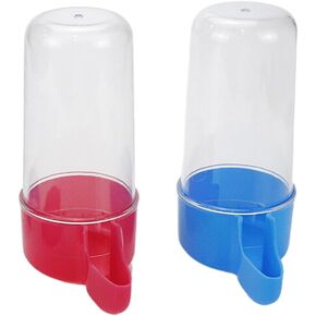 2pcs Automatic Bird Feeders, Bird Water Dispenser for Cage, Bird Water Bottle Drinker Hanging Seed Food Container Dispenser for Parrots Budgie Hamster 200ml (Blue & Pink)