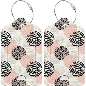Rimilak 2 Pack PU Leather Luggage Tags for Suitcase, Travel Cruise Luggage Tag with Privacy Flap, Name ID Label and Metal Loop for Women Men Handbag School Bag Backpack, Abstrac Leopard
