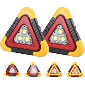 2Pcs Emergency Warning Triangle LED Lights Solar Charging 5 Mode Road Side LED Triangle Emergency Light for Cars Safety Triangles Dot Approved for Vehicles Breakdown Accident