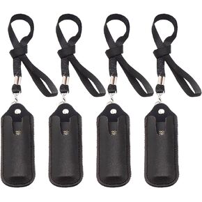 PU Pouch with Long Lanyard Pouch Cover Case (Black, 4pcs)