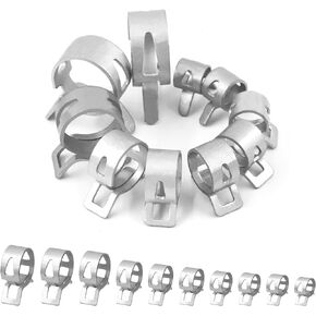 Swpeet 30Pcs 7mm Dacromet Silver Spring Band Hose Clamps Inner Dia Fit 7.5-8.2mm OD Hose Fuel Line Silicone Tube Clips, Silicone Vacuum Hose Action Pipe Clamp Low Pressure Air Clip Clamp