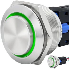 Big Push Button Switch 30mm Latching High Head Round Waterproof IP67 Stainless Steel On Off LED 12V 1.18" Mounting Hole SPDT/DPDT with Socket